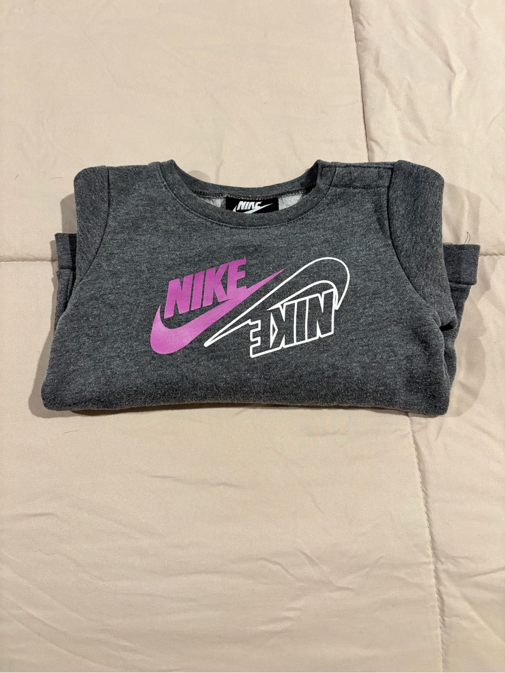 Nike Dark Gray Kids Sweatshirt with Purple and White Logos